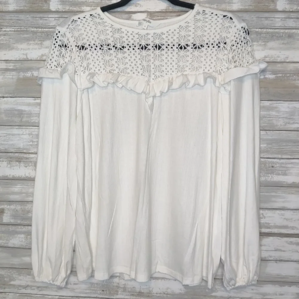 White Patchwork Lace Long Sleeve Top NEW - Picture 3 of 9